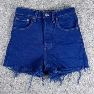 Levi's Premium Ribcage Denim Shorts Womens Size 24 Blue High Waist Frayed